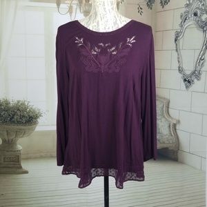 Daniel Rainn Karan Embroidered Yolk Woven Hem Top